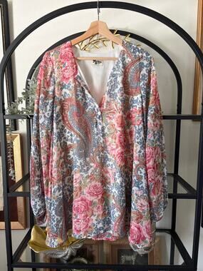 Show Me Your Mumu Blouse Womens Small Floral Paisley Boho Tunic Long Sleeve Top